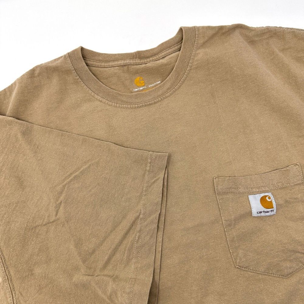 Carhartt Original‎ Fit Mens Tan Short Sleeve Crew Neck Pocket Logo T-Shirt 2XL